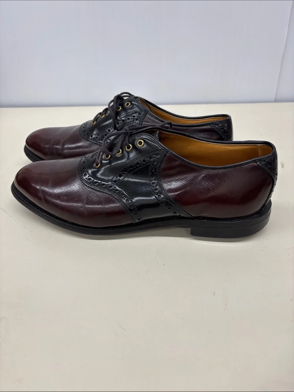 Johnston & Murphy Burgundy and Black Leather Wingtip Golf Shoes
